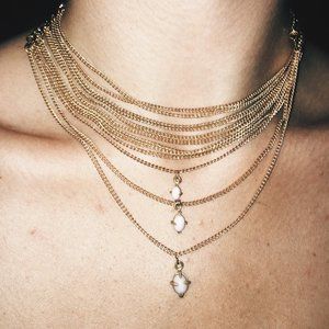 Free People Layered Pink Pendant Festival Necklace